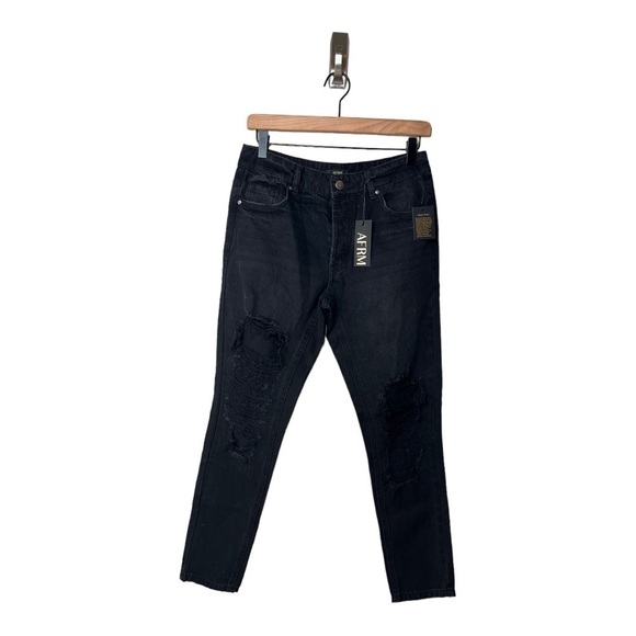 AFRM Black Cyrus Super High Rise Distressed Ripped Jeans Style ARVB021405 - Picture 3 of 11